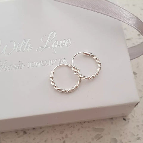 Laurie 925 Sterling Silver round hoop sleeper earrings Size: 12mm, 1.6mm thick