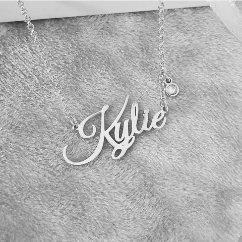 CNE800419 - Stunning Sterling Silver Birthstone Name Necklace