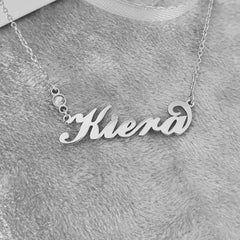 Silver name necklace with birthstone