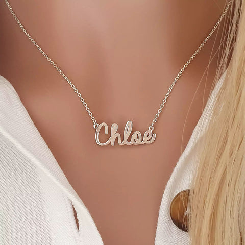 CNE111455 - Sterling Silver Personalized Custom Cursive Name Necklace on Rollo Chain
