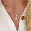 Gemma 925 Sterling Silver Glass Pearl Necklace, 8mm on 45cm rolo chain