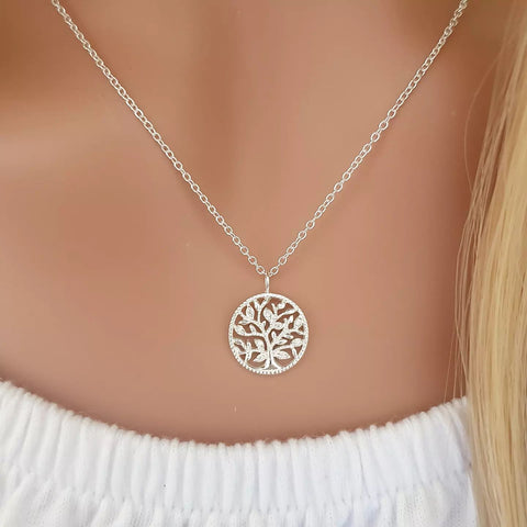 Tyrah 925 Sterling silver CZ Stone Tree of Life Necklace, 13mm on a 45cm chain
