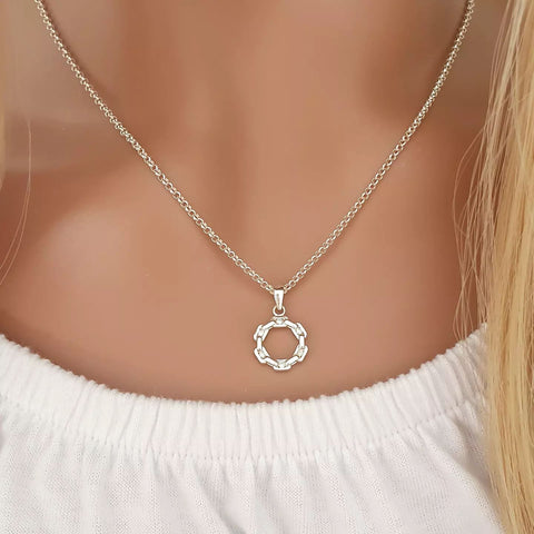 Kaylee 925 Sterling Silver Family / Friendship Circle CZ Necklace, 11mm on a 45cm rolo chain