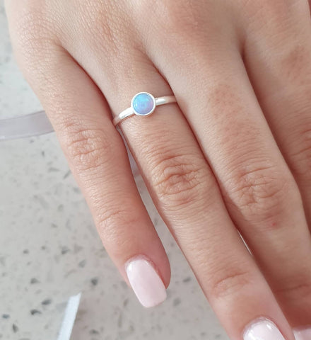 Silver azure synthetic opal ring