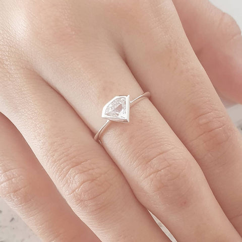 Silver diamond shape cz ring