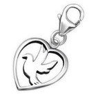 925 Sterling Silver Heart & Bird Charm Dangle