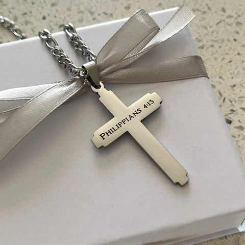 Elijah Men's Cross Necklace, Stainless Steel (READY IN 3 DAYS!)