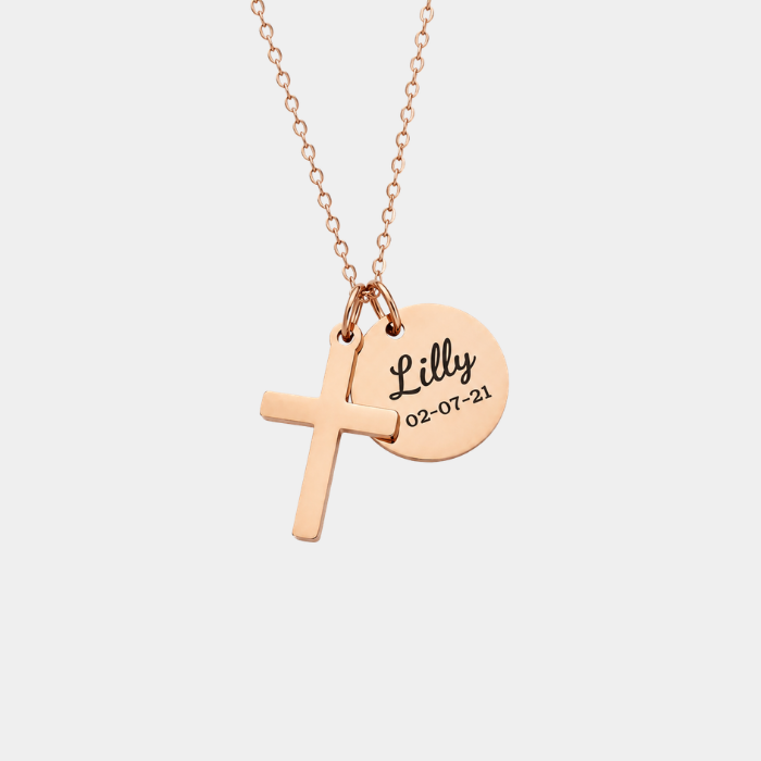 RUTH ROUND DISC & CROSS NECKLACE (READY IN 3 DAYS)