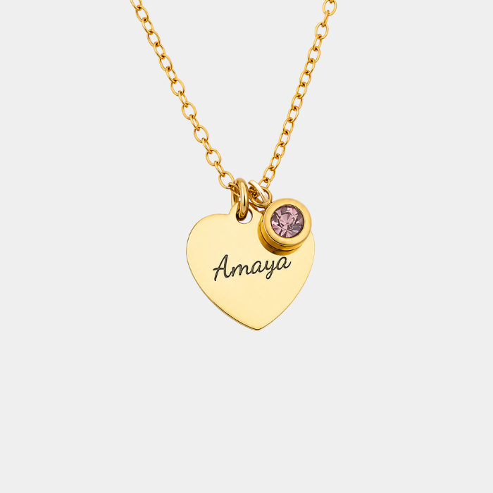 ATARAH PERSONALISED HEART WITH BIRTHSTONE NECKLACE (READY IN 3 DAYS)