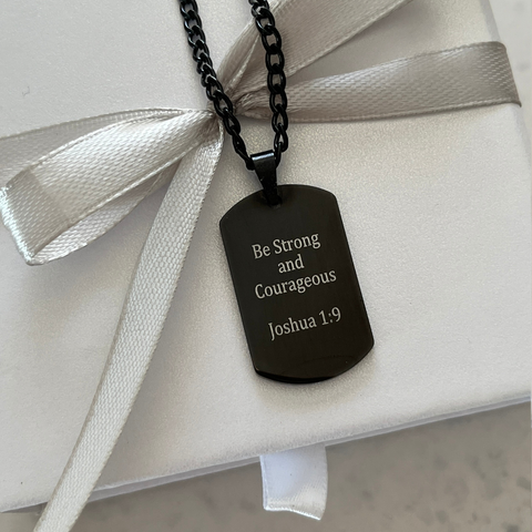 Gideon Custom Engraved Men's Dog Tag Chain, Black Stainless Steel