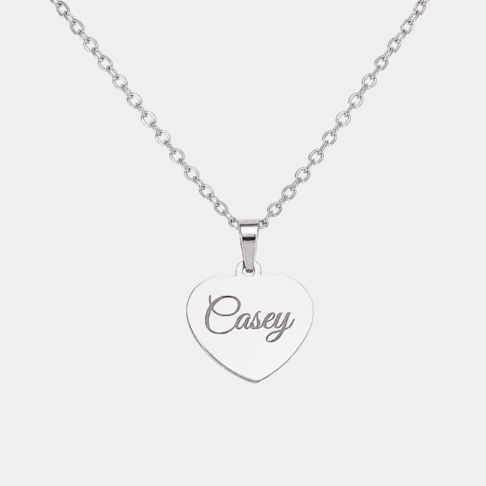 CASEY SILVER PERSONALISED HEART NECKLACE (READY IN 3 DAYS)