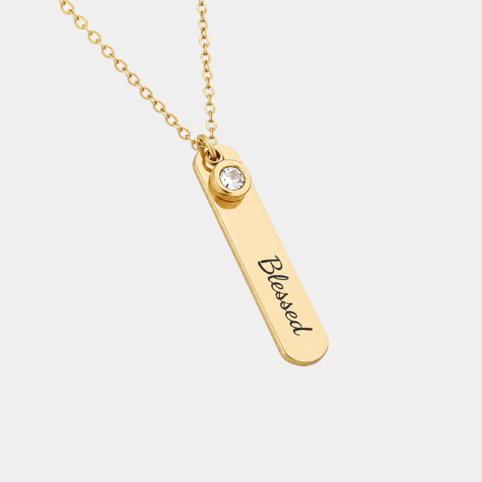 BELLA PERSONALISED GOLD BAR NECKLACE WITH OPTIONAL BIRTHSTONE (READY IN 3 DAYS)