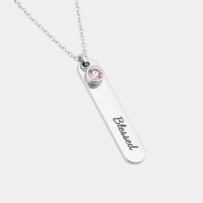 BELLA PERSONALISED SILVER BAR NECKLACE WITH OPTIONAL BIRTHSTONE (READY IN 3 DAYS)