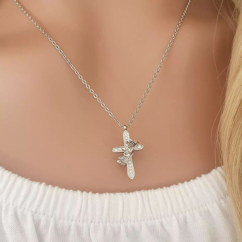 Silver Cross and Crown Necklace