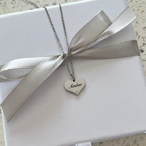 Alexia CZ Stone Heart Necklace, Stainless Steel (READY IN 3 DAYS!)