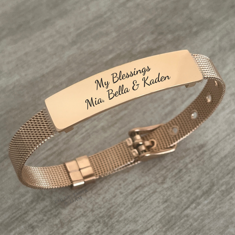 Zanna Personalized Bracelet, Adjustable Strap, Rose Gold Stainless Steel