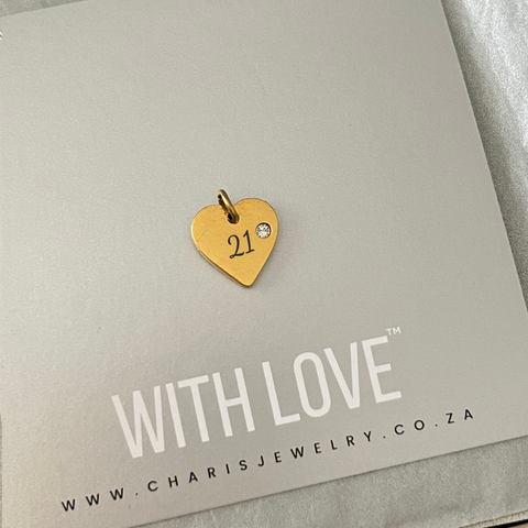 Personalized Gold Crystal Heart, Water & Tarnish Proof, Size: 12mm (READY IN 3 DAYS)