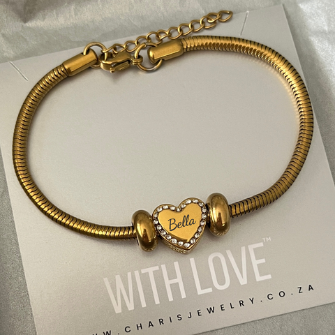 Charis Love Story Personalized European Bracelet, Gold Stainless Steel (READY IN 3 DAYS)