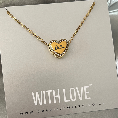 Charis Love Story Personalized European Necklace, Gold Stainless Steel (READY IN 3 DAYS)