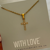 CZ Heart Cross Necklace, Gold Stainless Steel, Water & Tarnish Proof Adjustable 45-50cm