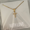 CZ Heart Cross Necklace, Gold Stainless Steel, Water & Tarnish Proof Adjustable 45-50cm