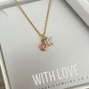 Identity Initial and Birthstone Necklace, Gold Stainless Steel, Adjustable 45-50cm