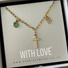 My Story Necklace with Cross, Initial and Birthstone Tarnish proof, Adjustable