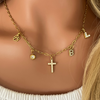 Story Necklace with Cross, Initial, Birthstone, Paw & Heart, Tarnish proof, Adjustable
