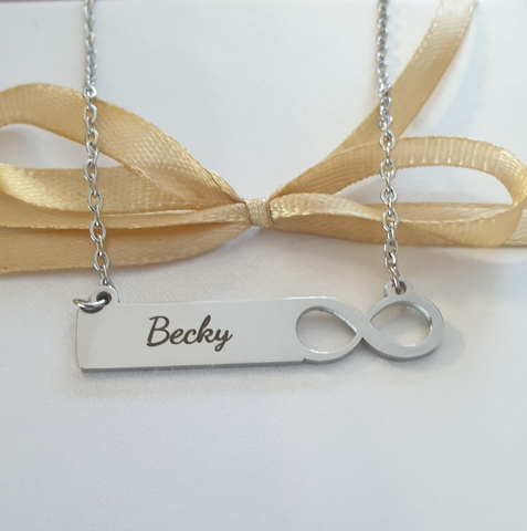 Elsa Personalized Infinity Bar Necklace, Silver, Gold or Rose Gold Stainless Steel (READY IN 3 DAYS!)