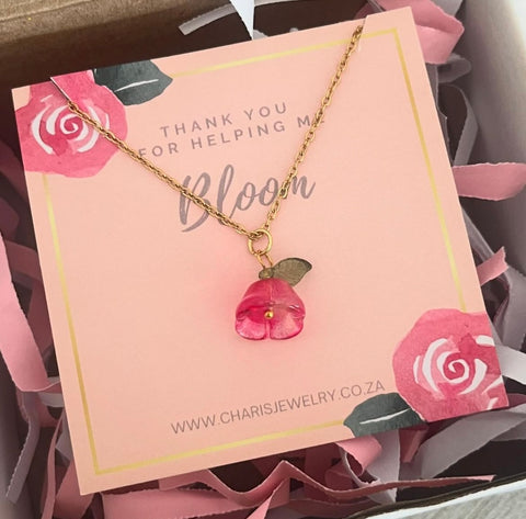 Teacher's Gift Necklace, Thank You for helping me Bloom, Stainless Steel