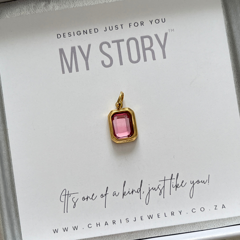 Light Pink CZ Rectangle Dangle, Gold Water & Tarnish Proof, Size 13mm
