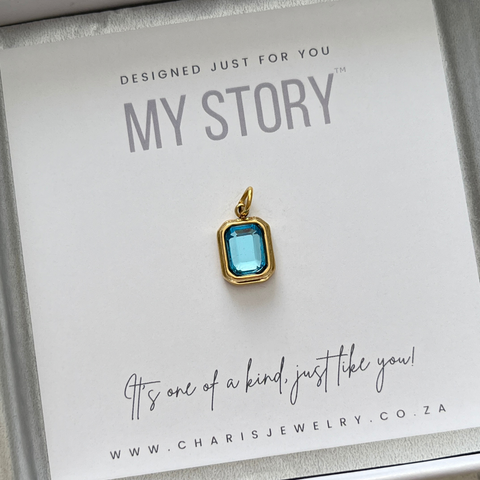 Light Blue CZ Rectangle Dangle, Gold Water & Tarnish Proof, Size 13mm