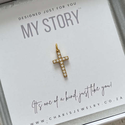 Cross CZ Dangle, Gold Water & Tarnish Proof, Size 20mm
