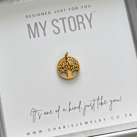 Family Tree with Crystal, Gold Water & Tarnish Proof, Size 12mm