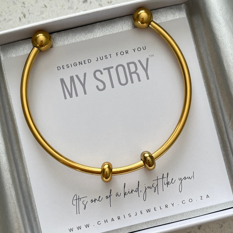 My Story European Charm Starter Bangle with Stoppers, Gold Stainless Steel