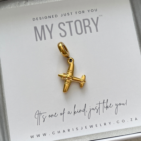 Airplane European Charm Bead, Gold Tarnish Proof Stainless Steel