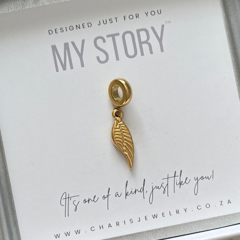 My Story Wing European Charm Bead, Tarnish Proof Gold Stainless Steel