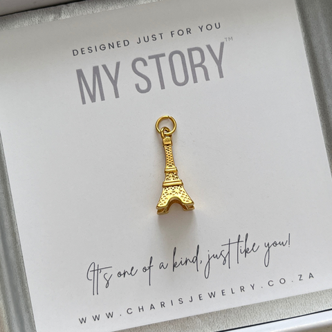 Eiffel Tower Charm Dangle, Tarnish Proof Gold Stainless Steel