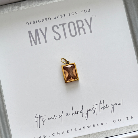 Champagne Rectangle Charm Dangle, Tarnish Proof Gold Stainless Steel
