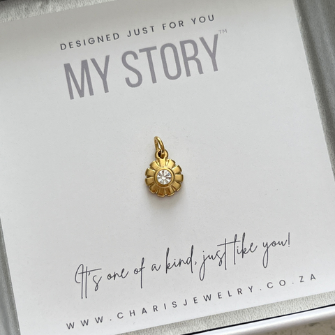 CZ Flower Charm Dangle, Tarnish Proof Gold Stainless Steel