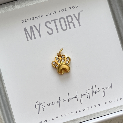 Cat Paw CZ Charm Dangle, Tarnish Proof Gold Stainless Steel