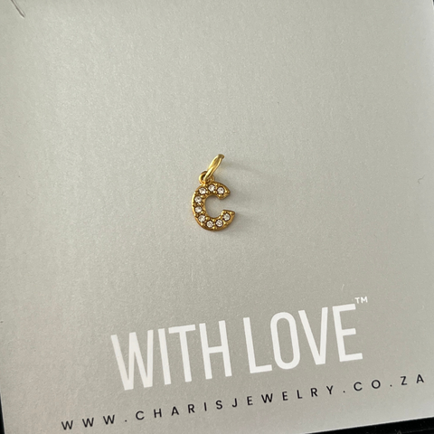 CZ Initial Letter (A-Z) Gold Stainless Steel, Size: 8mm (Back Order: 7-14 Days)