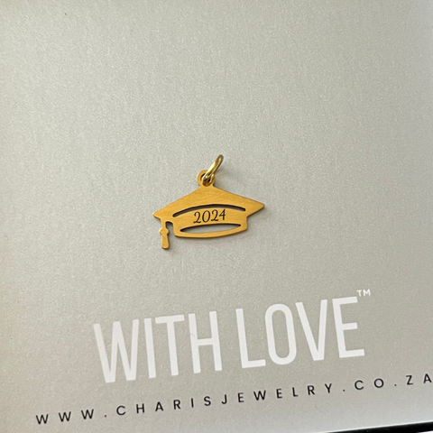 Personalized Graduation Dangle, Gold Water & Tarnish Proof, Size 11.5mm (READY IN 3 DAYS)