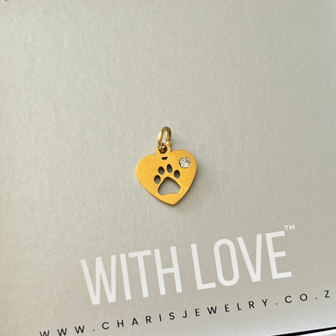 Paw with Crystal, Gold Water & Tarnish Proof, Size 12mm