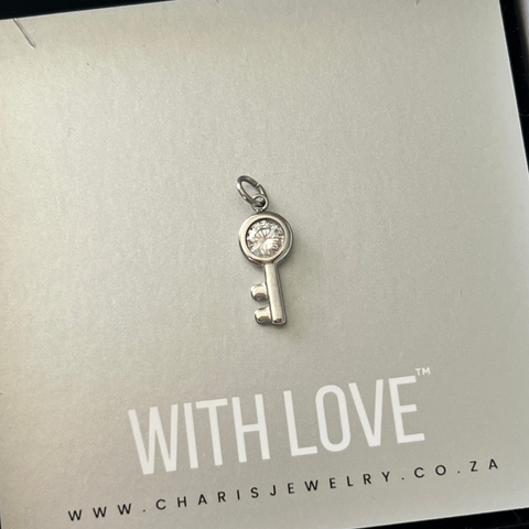 CZ Key Dangle Silver Tarnish Proof, Size 18mm