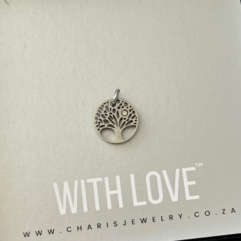 CZ Tree Dangle Silver Tarnish Proof, Size 12mm