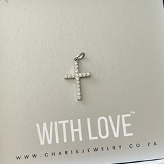 CZ Cross Dangle Silver Tarnish Proof, Size 17mm