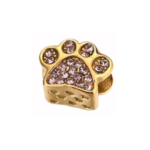 Paw European Charm, Gold Stainless Steel