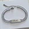 Keturah Personalized CZ Bracelet, Silver Stainless Steel, Adjustable Size