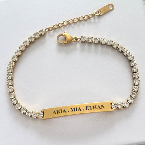 Isabella Personalized Stunning CZ Stones Tennis Bracelet, Gold Stainless Steel, Adjustable Size